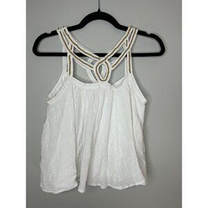 Altar'd State white BOHO beaded sleeveless tank flowy keyhole cutout Women's  S